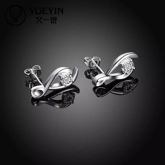 Sterling Silver Cubic Zirconia Infinity Earrings - Picture 2 of 2